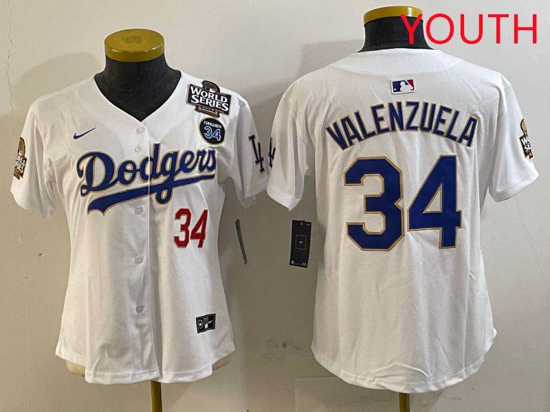 Youth Los Angeles Dodgers #34 Valenzuela White Game 2025 Nike MLB Jersey style 3271->youth mlb jersey->Youth Jersey